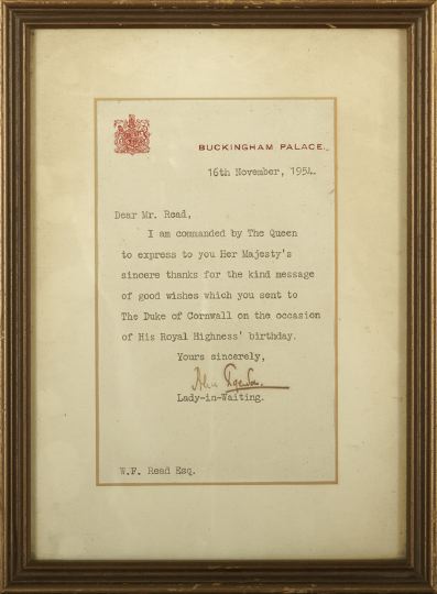 Appraisal: Interesting Collection of Four Letters of Acknowledgment from respectively Kensington