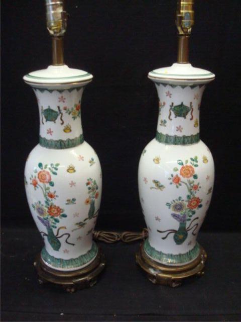 Appraisal: Pair Asian style porcelain lamps Central Park West estate Dimensions