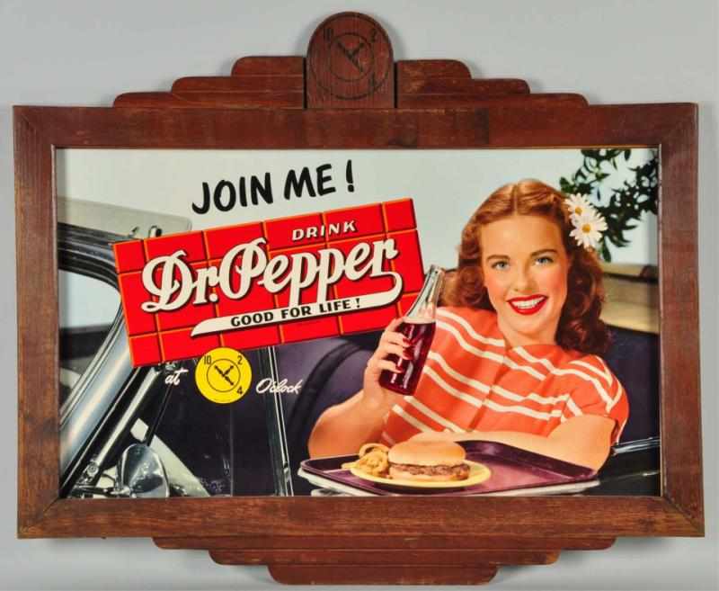 Appraisal: Cardboard s Dr Pepper Poster Description Complete with nice oak