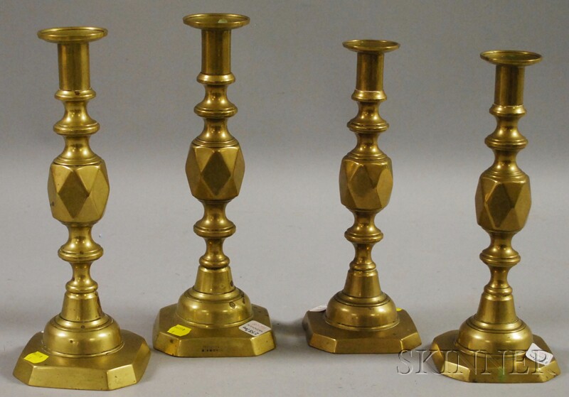 Appraisal: Two Pairs of English Brass Candlesticks Queen of Diamonds and