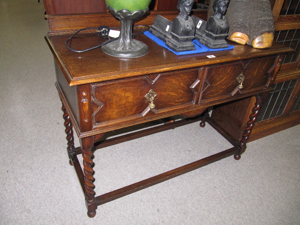 Appraisal: Oak hall table on barley twist supports