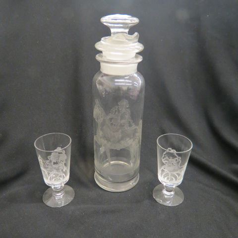 Appraisal: Rare Etched Heisey Glass Equestrian CocktailSet shaker with intaglio horse