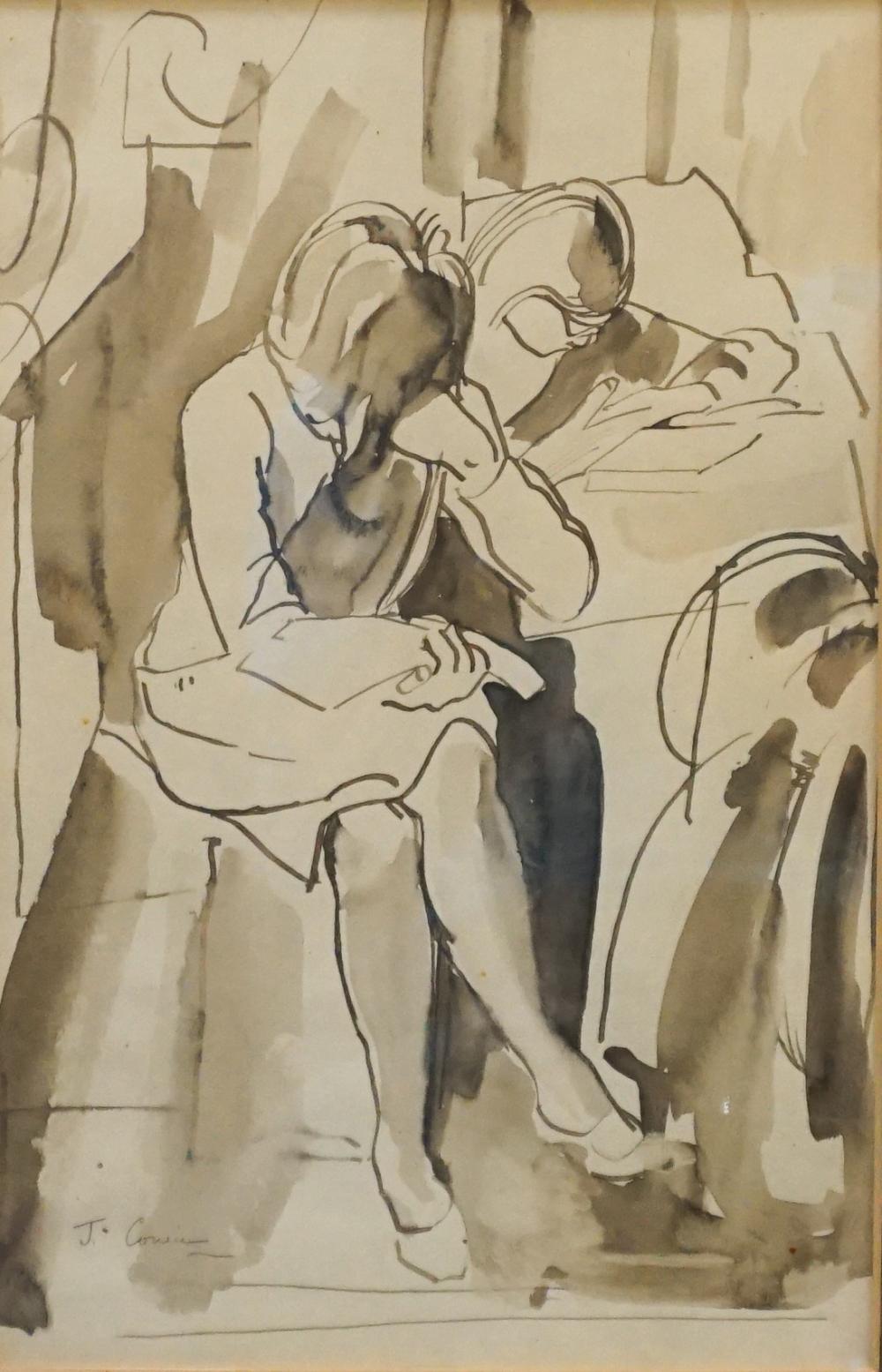 Appraisal: James Cowie British - Two Seated Women Ink on Paper