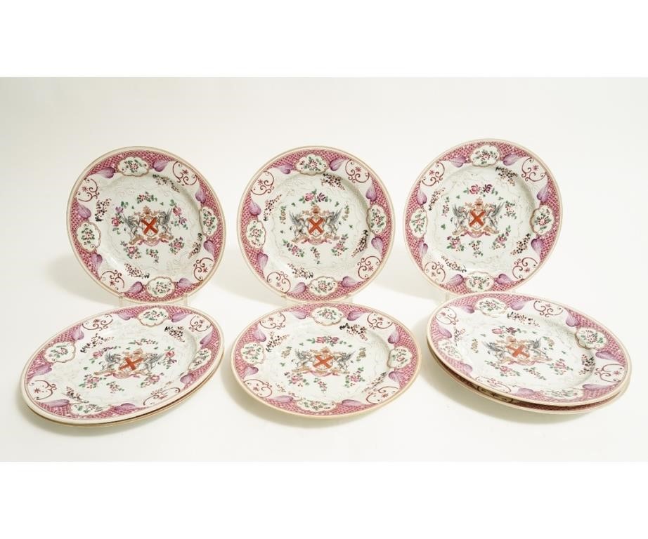 Appraisal: Set of eight Samson porcelain deep armorial plates dia Condition