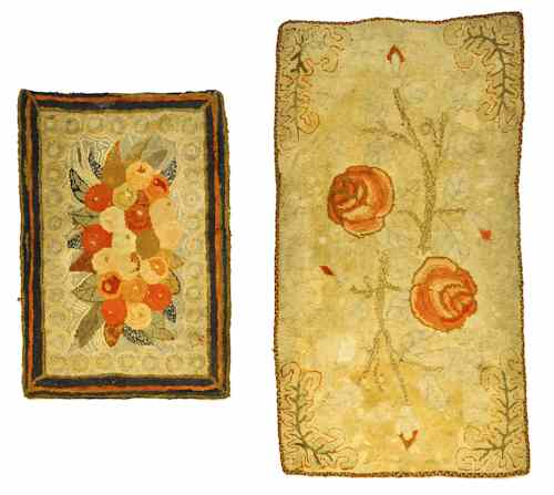 Appraisal: Three American hooked rugs early th c with floral motifs