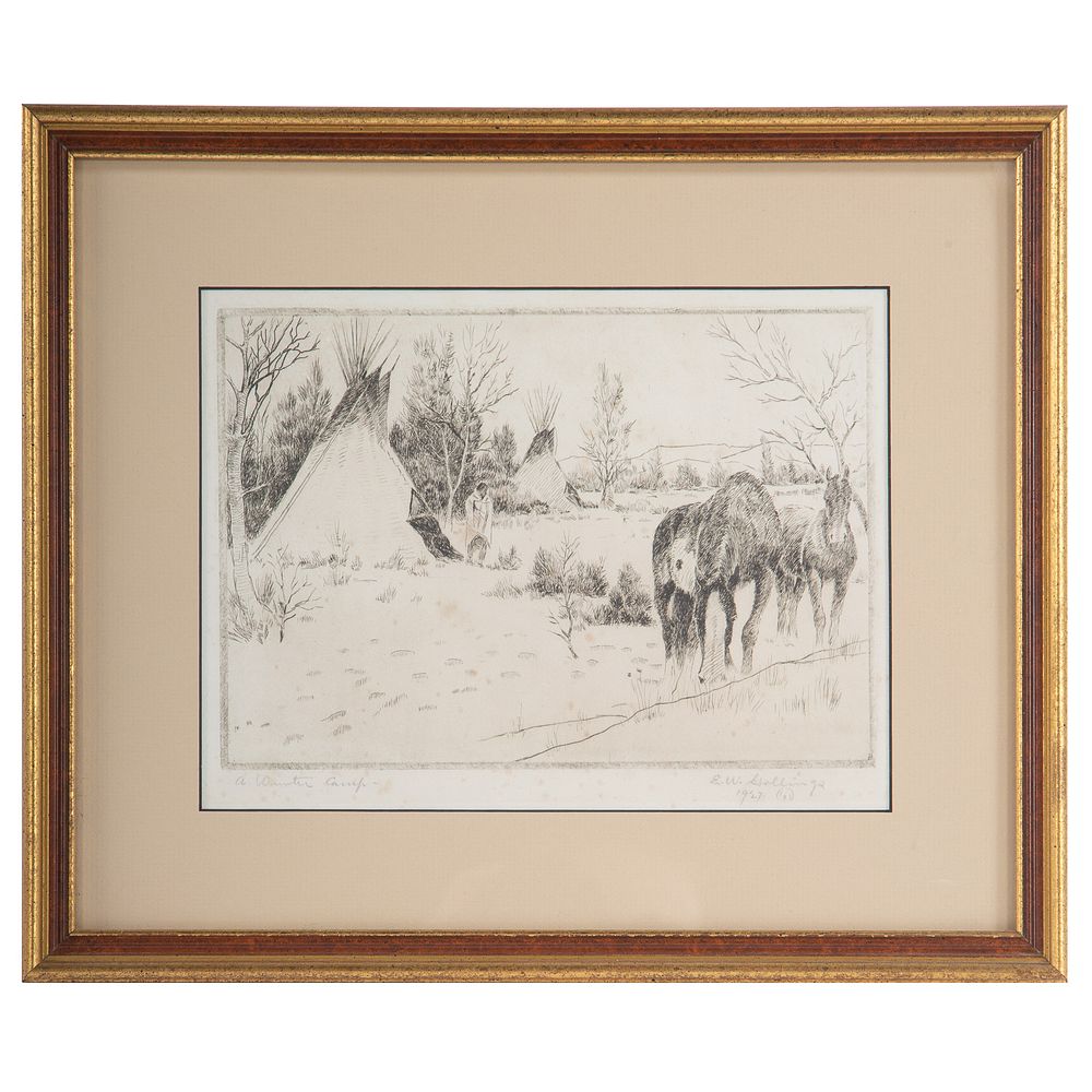 Appraisal: Elling William Gollings A Winter Camp Etching American - Pencil