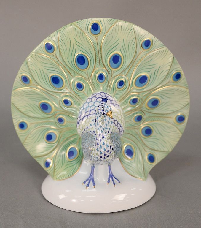 Appraisal: Large Herend peacock Reserve Collection in blue green turquoise and