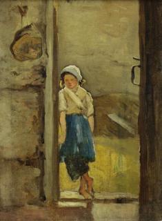 Appraisal: HARPIGNIES Henri-Joseph Oil on Canvas Peasant Girl in Doorway Signed