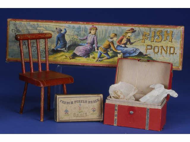 Appraisal: Lot Four Toy Items Includes cardboard doll trunk red painted