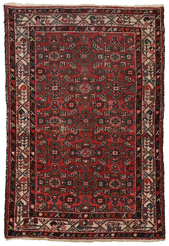 Appraisal: Hamadan Rug Persian mid th century red field with Herati