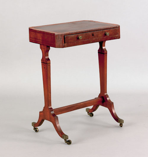 Appraisal: Regency rosewood and mahogany veneer sewing stand early th c