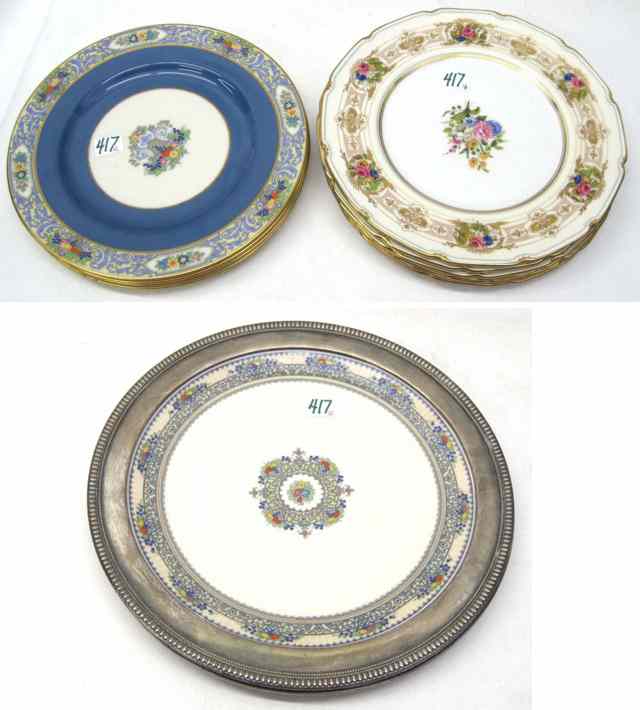 Appraisal: TEN DINNER PLATES TWO PLATTERS WITH STERLING RIMS pieces Includes