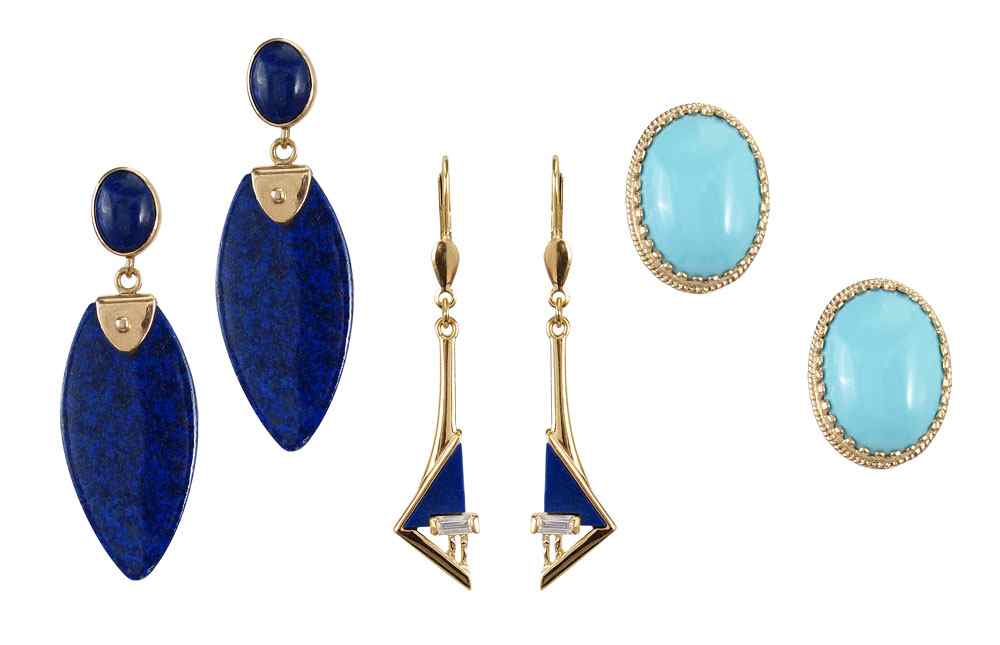 Appraisal: SETS OF TURQUOISE AND LAPIS EARRINGS K yellow gold earrings