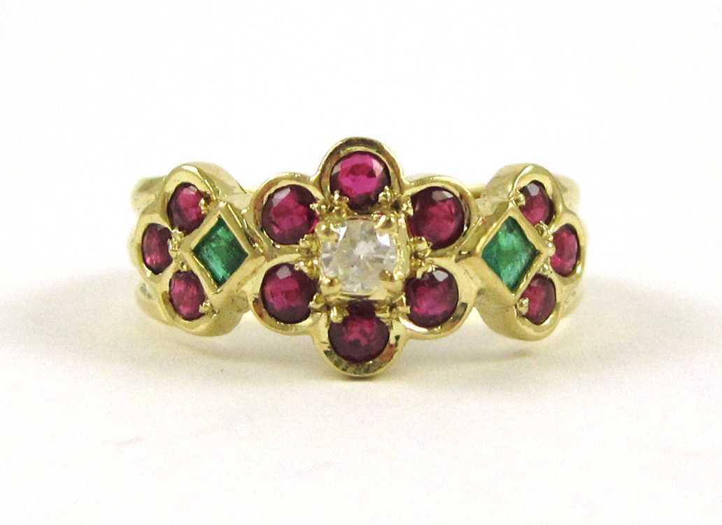 Appraisal: RUBY EMERALD DIAMOND AND FOURTEEN KARAT GOLD RING set with