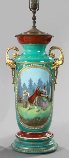 Appraisal: Large Franco-Bohemian Two-Handled Porcelain Garniture Vase third quarter th century