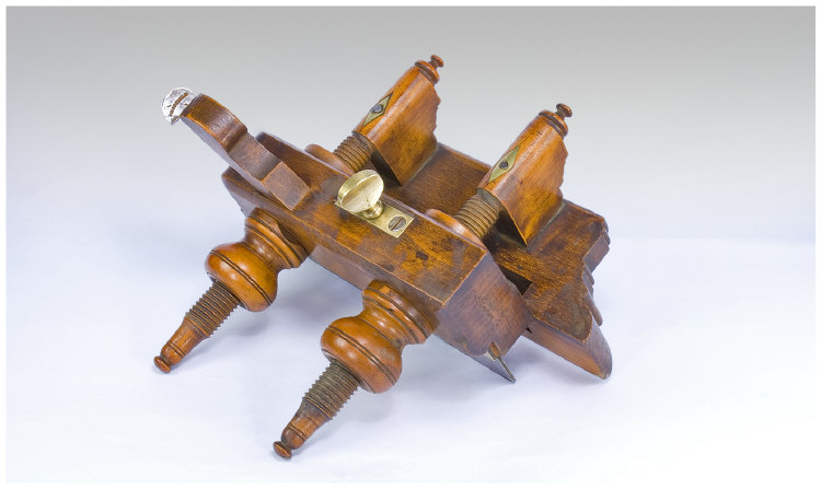 Appraisal: Plough Plane Fruitwood Turned Nuts Threads and Finials and Brass