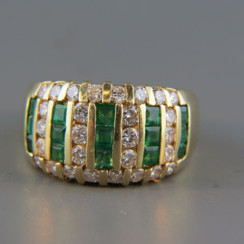 Appraisal: Emerald Diamond Ring square calibre cut emeralds and round diamonds