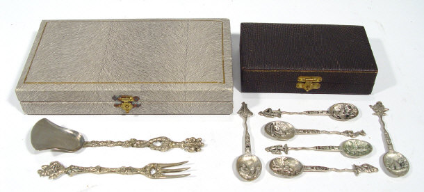 Appraisal: Set of six Dutch silver spoons with embossed decoration together