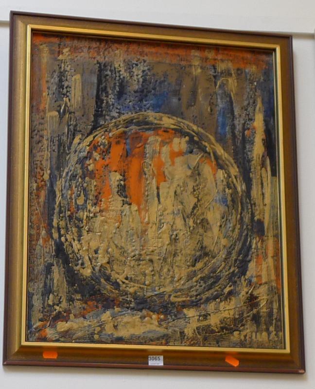 Appraisal: STELLA SAPER UNTITLED SPHERE MIXED MEDIA ON BOARD X CM