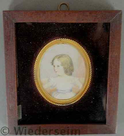 Appraisal: Miniature watercolor portrait on ivory of a young girl with