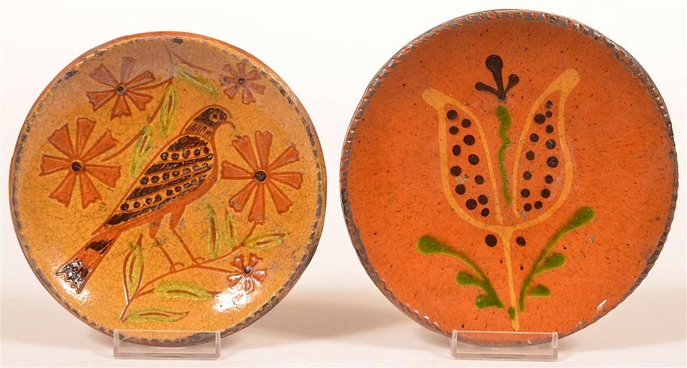 Appraisal: Two Shooner Redware Pottery Small Plates Two Shooner Redware Pottery