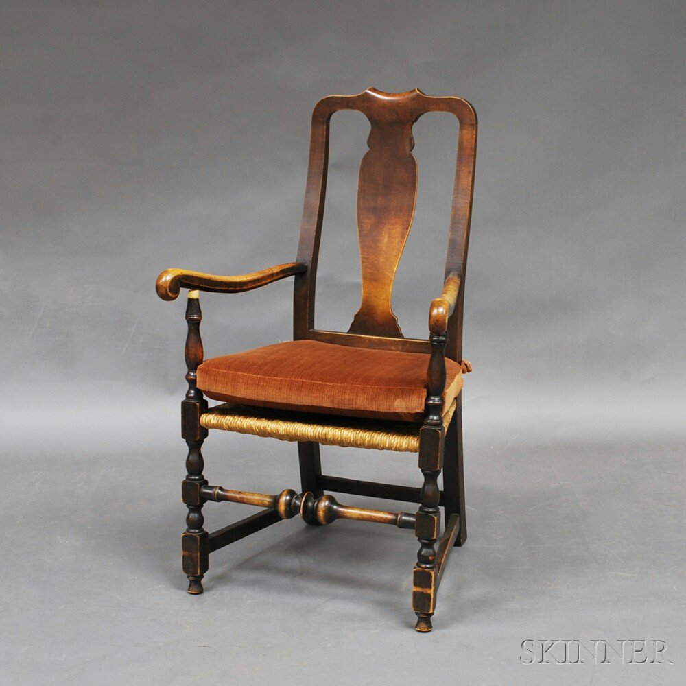 Appraisal: Country Queen Anne Stained Maple Armchair New England th th