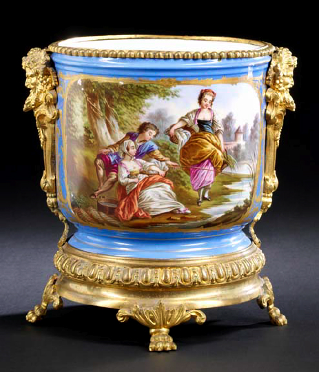 Appraisal: Large French Gilt-Brass-Mounted Bleu Celeste Porcelain Cachepot fourth quarter th