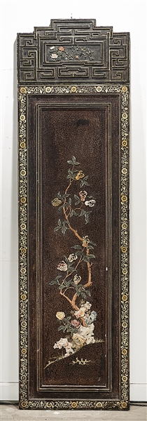 Appraisal: Chinese wood panel with hardstone tree fruit and flowers painted