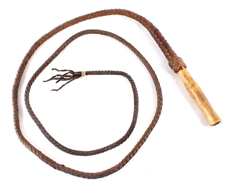 Appraisal: Leather Montana Bull Whip Swivel Handle The piece shows a