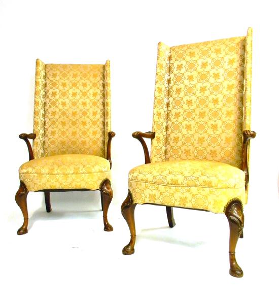 Appraisal: Pair of Queen Anne style high square back wing chairs