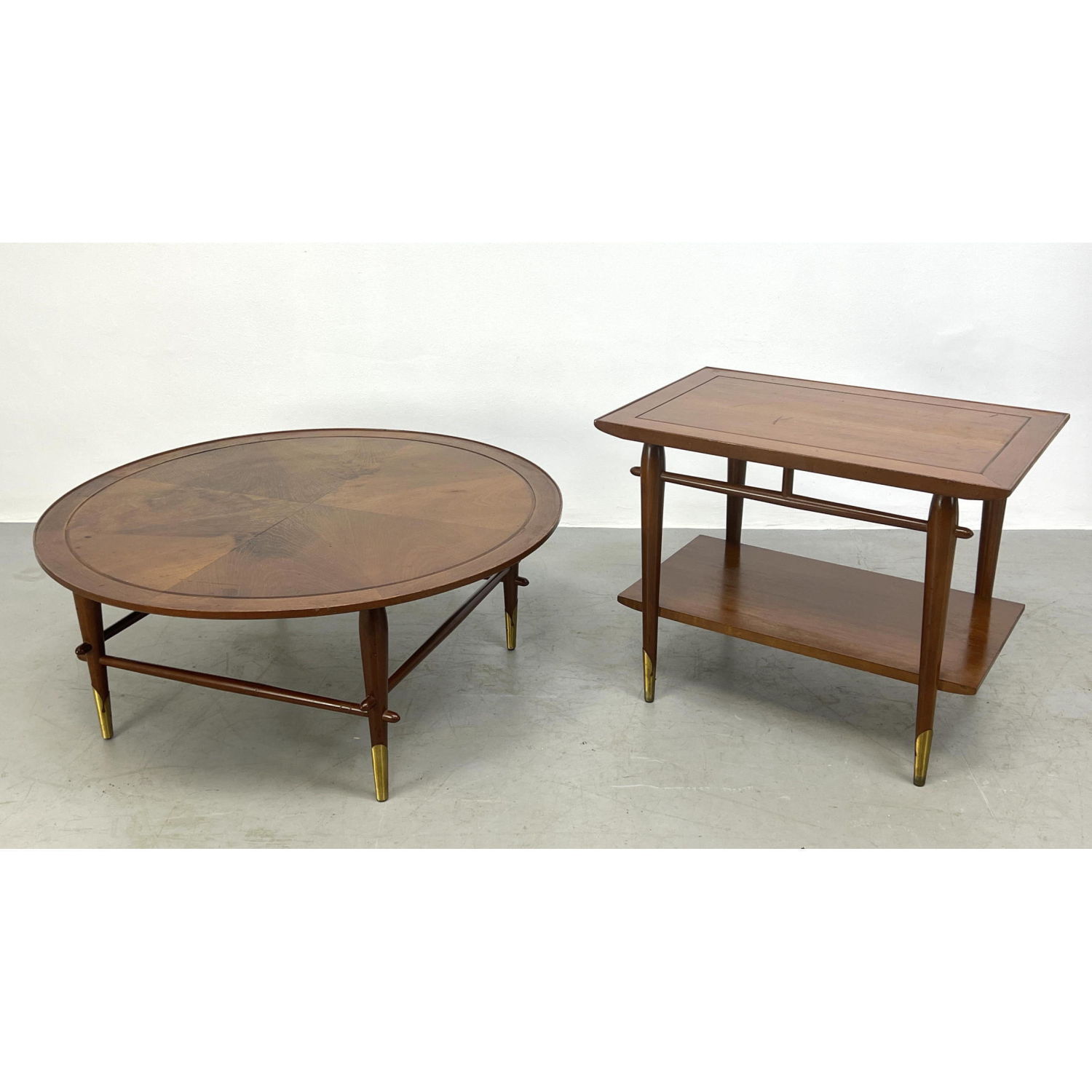 Appraisal: pc LANE American Modern Walnut Tables Round Coffee Table Rectangular