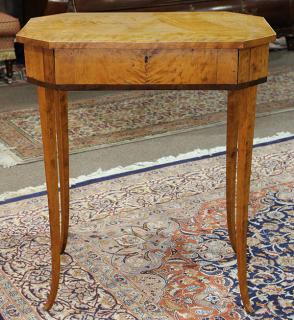 Appraisal: North European Biedermeier figured birch and fruitwood work table circa