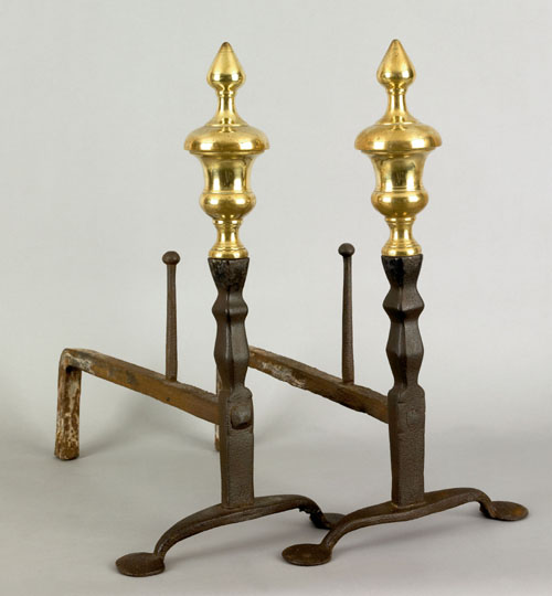 Appraisal: Pair of American or English wrought iron andirons early th