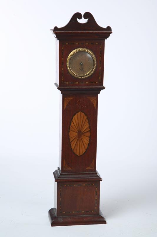 Appraisal: INLAID MINIATURE TALL CLOCK American late th-early th century mahogany