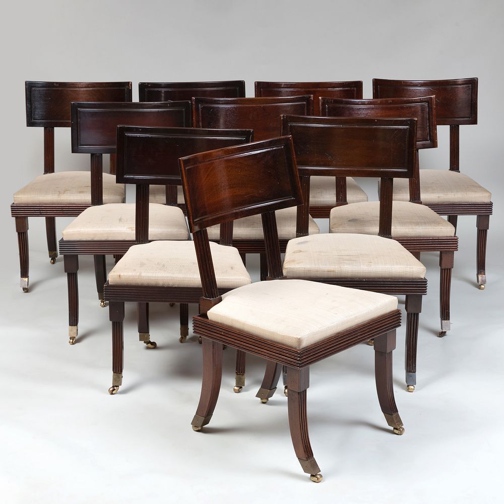 Appraisal: Set of Ten Regency Style Mahogany Dining Chairs Fitted with