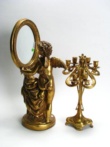 Appraisal: Figural Art Nouveau Style Mirror With Cherub '' tall figural