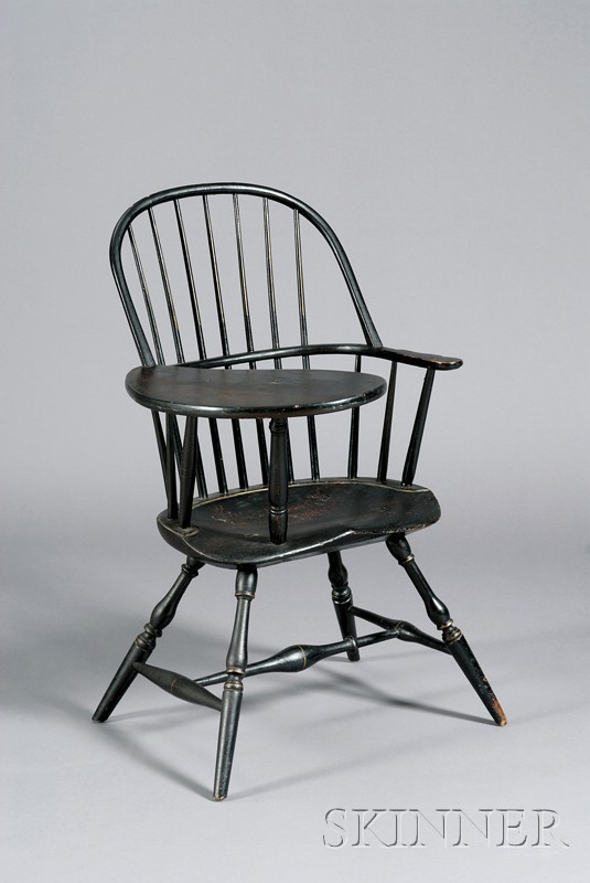 Appraisal: Painted Sack-back Writing-Arm Windsor Chair New England late th century