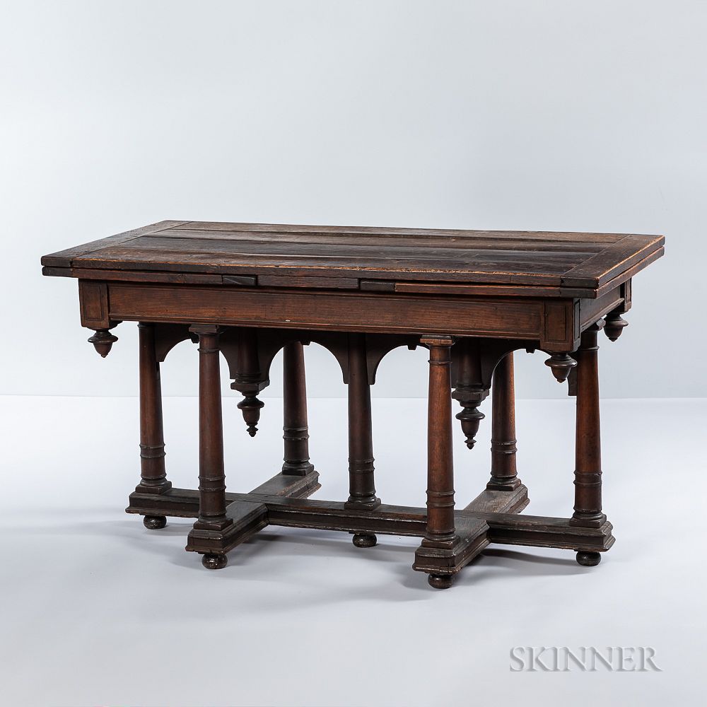 Appraisal: Henry II-style Oak Draw-leaf Table Henry II-style Oak Draw-leaf Table