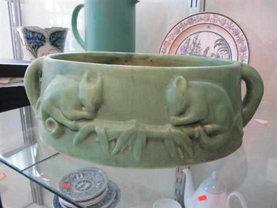 Appraisal: MELROSE WARE GREEN GLAZE POSSUM PLANTER FAULTS