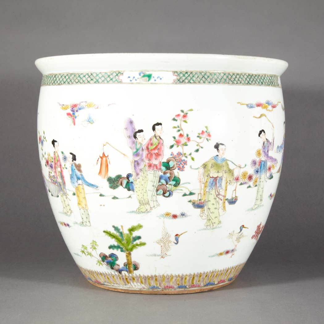 Appraisal: Chinese Famille Rose Glazed Porcelain Jardiniere th Century Decorated with