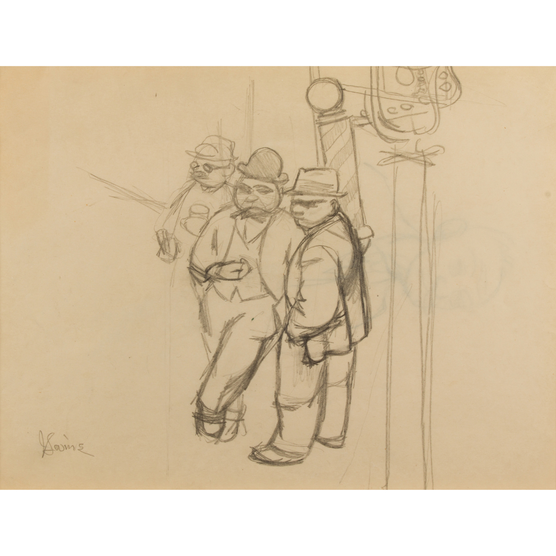 Appraisal: DRAWING JACK LEVINE Jack Levine American - Barbershop Trio pencil