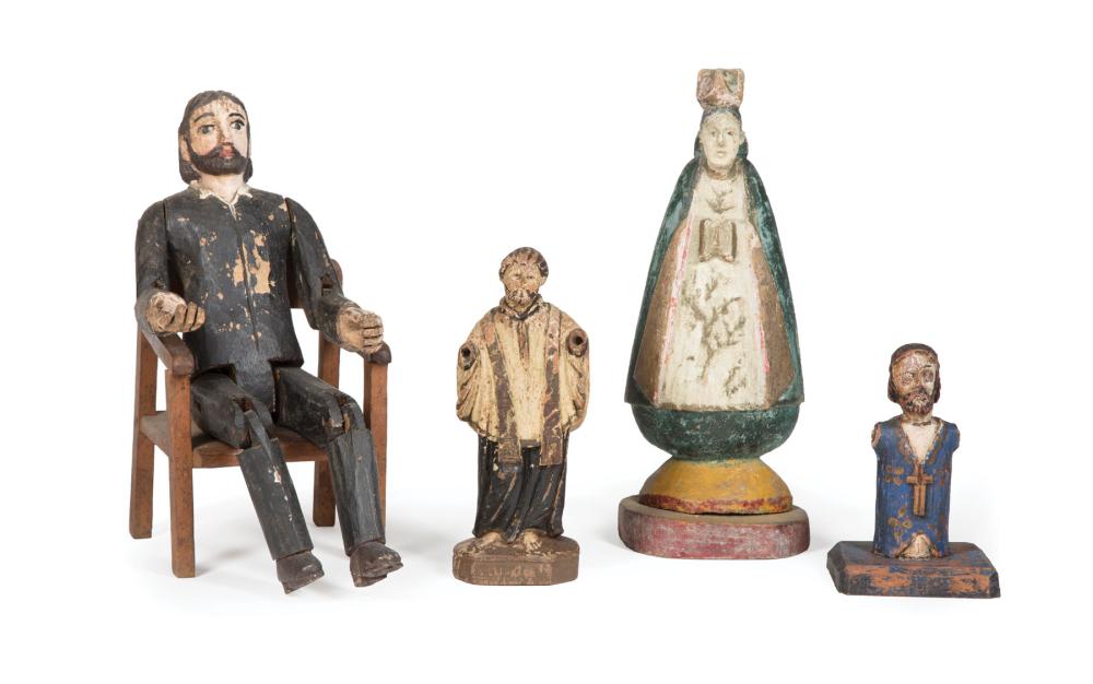 Appraisal: Four Antique Polychromed Figures of Saints th c or earlier