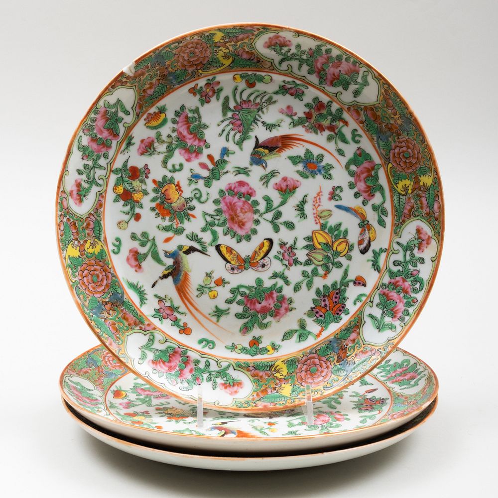 Appraisal: Three Chinese Export Famille Rose Porcelain Plates in diam An