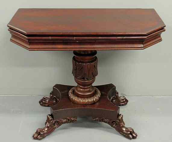 Appraisal: Rare Philadelphia Quervelle mahogany gaming table c with a flip