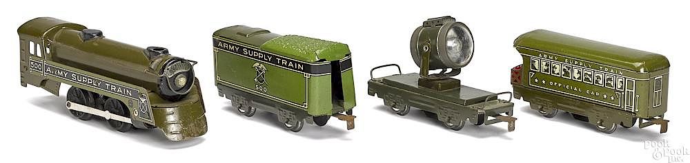 Appraisal: Marx tin wind-up Army Supply Train Marx tin clockwork Army