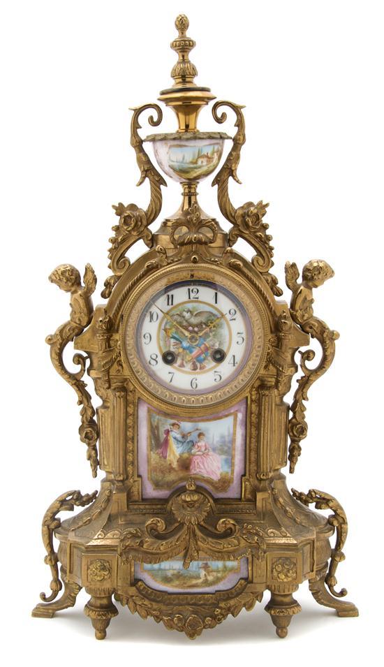 Appraisal: Louis XVI Style Gilt Metal and Sevres Style Mantle Clock