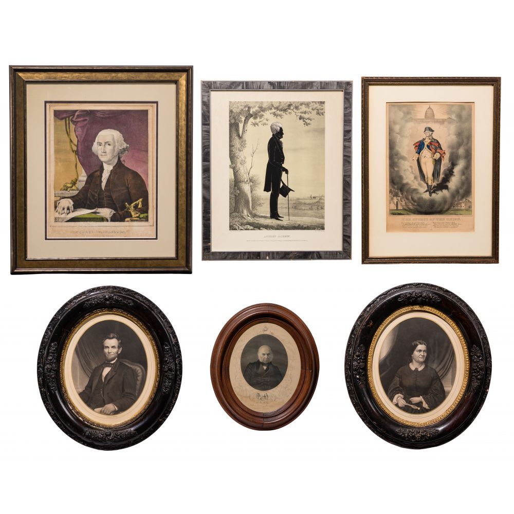 Appraisal: POLITICAL PORTRAIT PRINT ASSORTMENT portraits including of George Washington oval