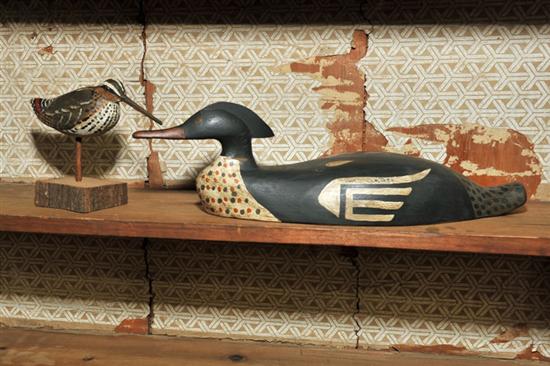 Appraisal: TWO PIECES DECOY AND SHOREBIRD A carved and painted duck