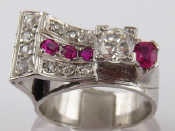 Appraisal: A white metal tests platinum Art Deco style synthetic ruby