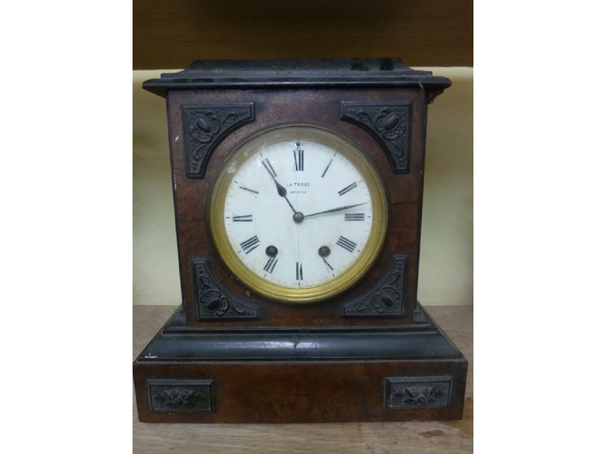 Appraisal: A late th century walnut mantle clock the case with